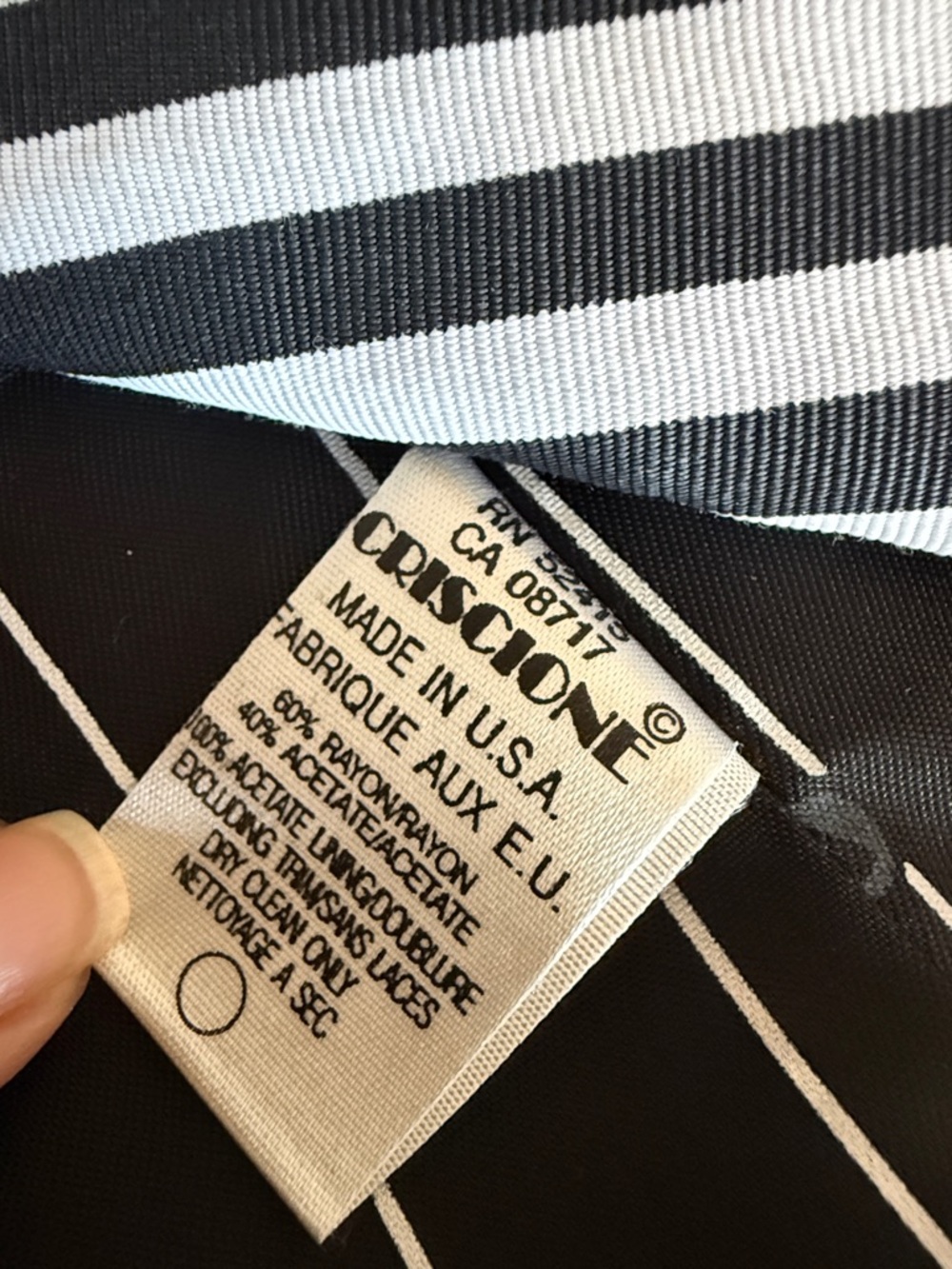 Criscione Vintage Cache 80s 90s Black Blazer Striped Contrast Lapel Rhinestone M - Picture 13 of 17